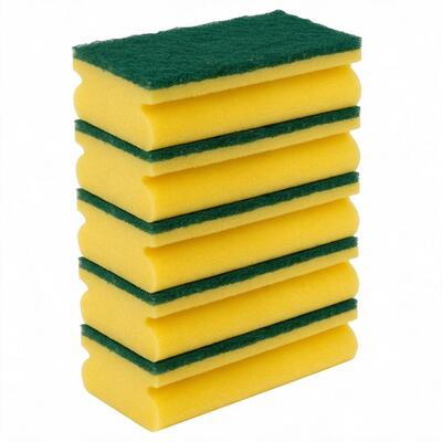 Scouring sponge with handle Fabel - 10 x 7 cm - YELLOW/GREEN - 5 pieces