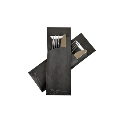 Large Black Cutlery Pouch - White Airlaid Napkin - 230 x 75 mm - 250 pieces