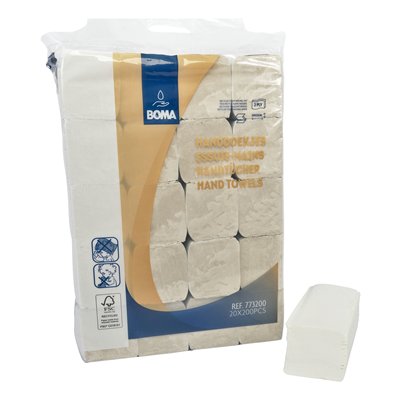 Singlefold handdoekjes - recycled tissue - 2 laags - 23 x 24 cm - WIT - 4000 stuks (20 x 200)