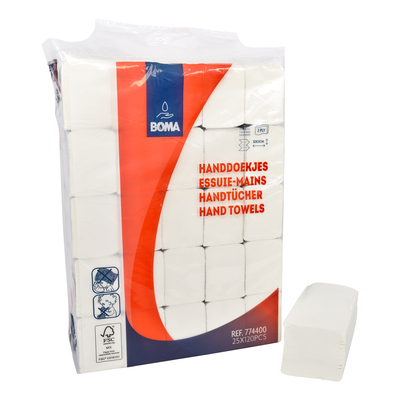 Multifold handdoekjes - zuiver tissue - 2 laags - 32 x 20,3 cm - WIT - 3000 stuks (25x120)
