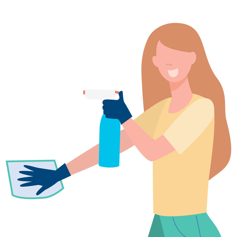 Woman cleaning with a microfibre cloth and a spray bottle