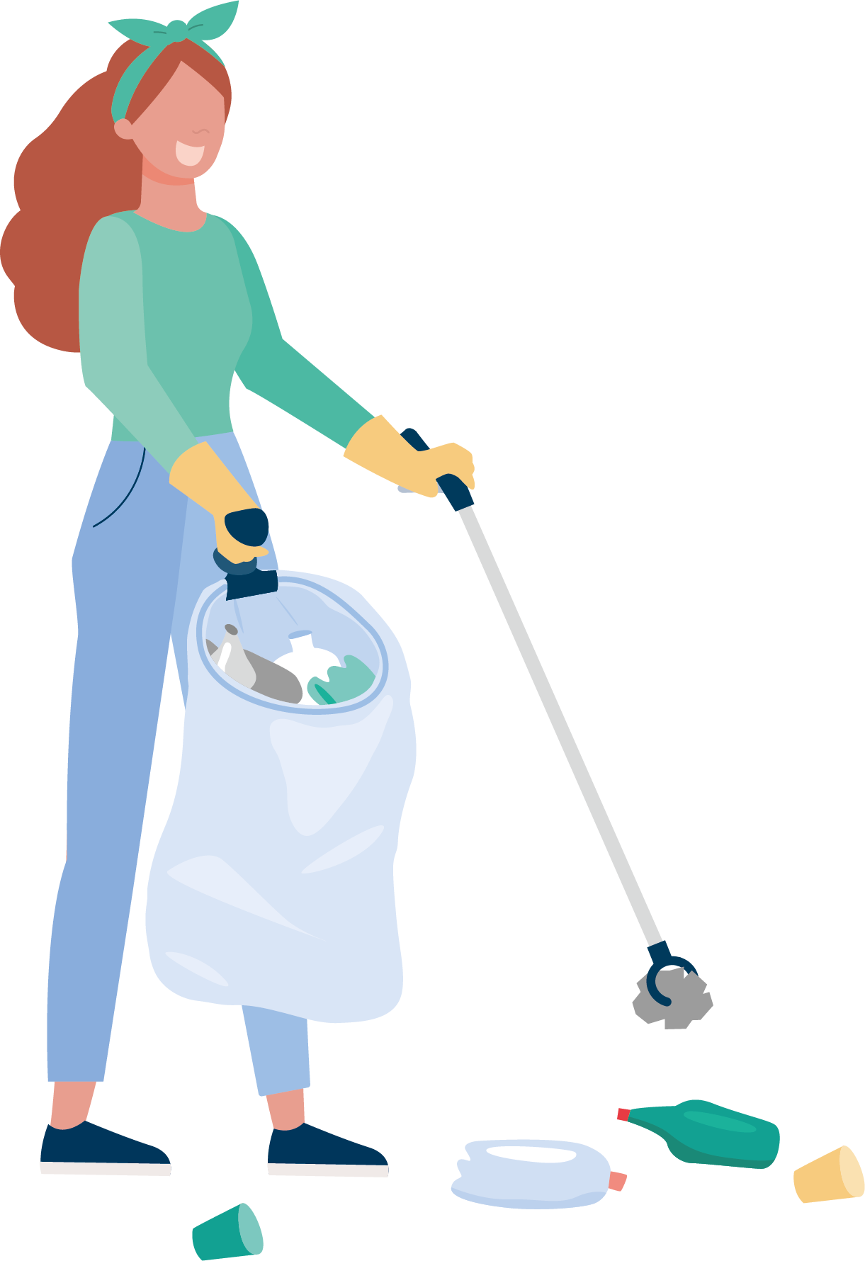 Illustration dune femme ramassant des déchets