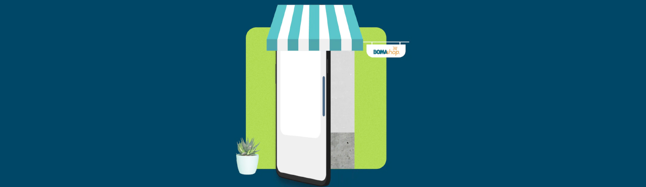 illustratie van een deur in de vorm van een iphone die opent als een winkeldeur