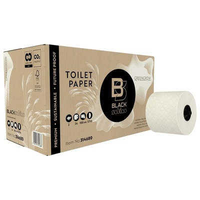 776901: Black Satino GreenGrow toiletpapier met doppen - Miscanthusgras - 2 laags - 100 m / 712 vel -  NATUR