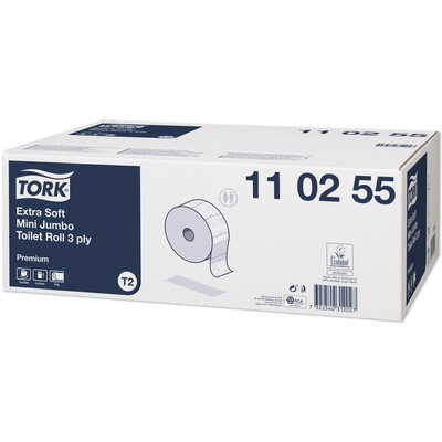 770072: Tork Extra Soft Mini Jumbo Toilet Paper Premium - 3 plis - 600 feuilles - 120 m x 9,7 cm - BLANC - 1