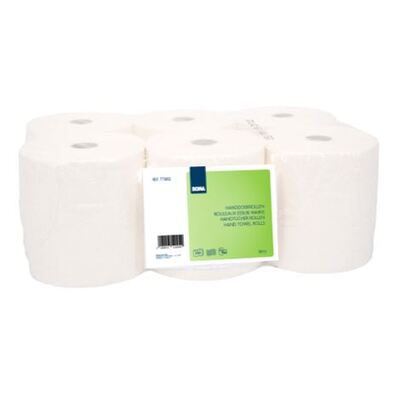 774874: Rouleau essuie mains autocut - tissu recyclé - 2 plis - 150 m x 21 cm - BLANC - 6 rouleaux