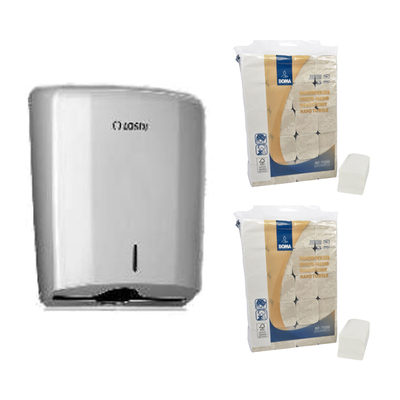 777946: Pack hygiène 5: Distributeur essuie-mains Malaga + 2 x essuie-mains singlefold 4000 pièces