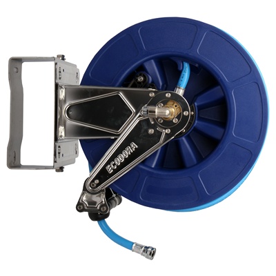 912013: Enrouleur en inox (sans tuyau) + système d"accrochage mural pivotant pour système Prowash.